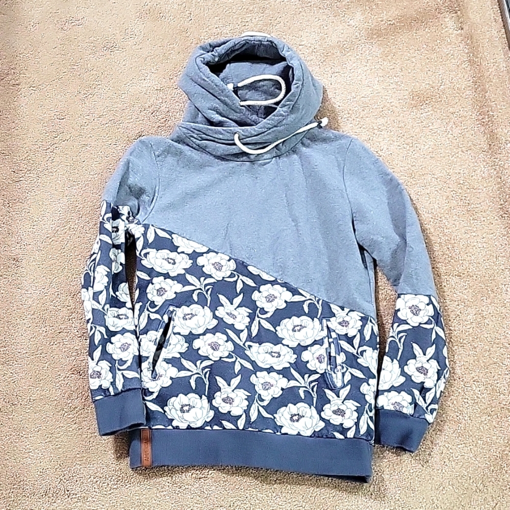 Ampersand Ave blue white floral and gray small hoodie